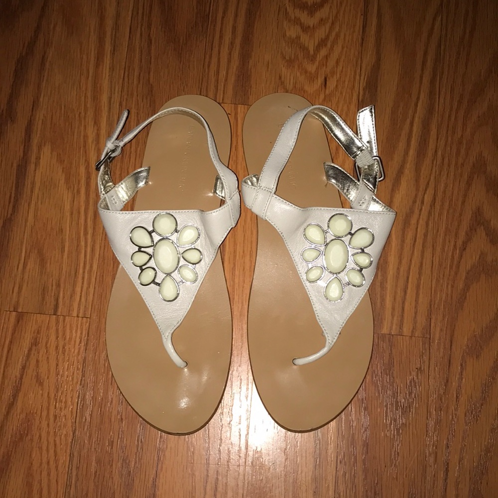 Cream leather thong sandals